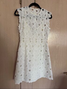 Zara White Sleeveless Lace Mini Dress
